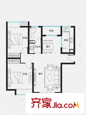 月瀾錦程一期高層B戶(hù)型 2室2廳1衛(wèi)1廚