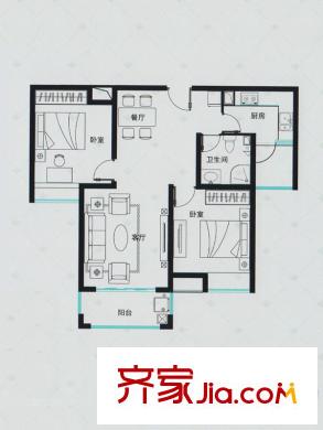 月瀾錦程一期高層B2戶(hù)型 2室2廳1衛(wèi)1廚