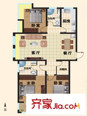月瀾錦程一期高層A戶(hù)型 3室2廳2衛(wèi)1廚