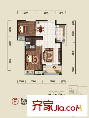 金泰?新理城20號(hào)樓F戶型 2室2廳1衛(wèi)1廚