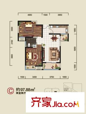 金泰?新理城C-2戶型 2室2廳1衛(wèi)1廚