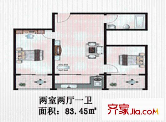 皇城西岸戶(hù)型圖戶(hù)型2 2室2廳1衛(wèi)1廚