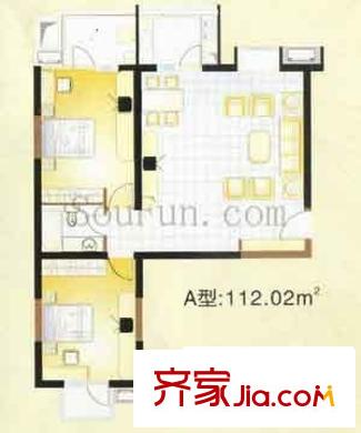萬華園麗景華都戶型圖2室2廳2衛(wèi)1廚