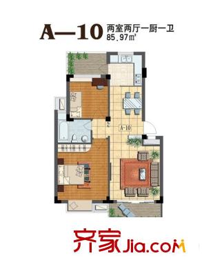 東華花園一期a10戶型 2室2廳1衛(wèi)1廚