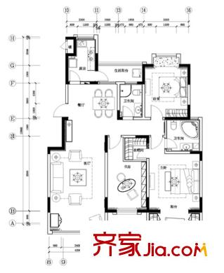 航天常青苑戶型圖3-B平面圖標(biāo)準(zhǔn)層 3室2廳2衛(wèi)1廚