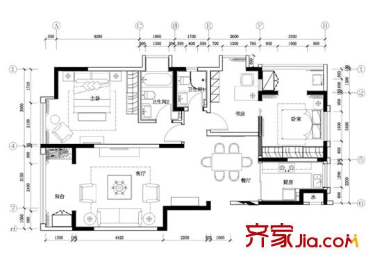 航天常青苑戶型圖3-A平面圖標(biāo)準(zhǔn)層 3室2廳2衛(wèi)1廚