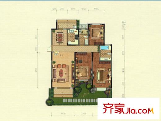 瀾泊灣一層庭院B2戶型 3室2廳2衛(wèi)1廚
