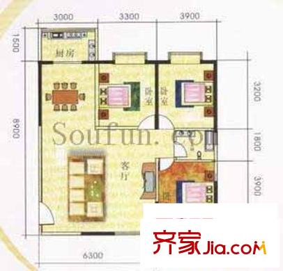 天和人家心家園戶型圖3室2廳1衛(wèi)1廚