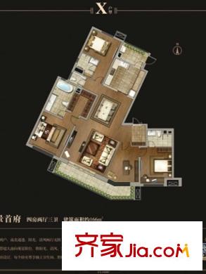 萬科金域華府戶型圖X戶型 4室2廳3衛(wèi)