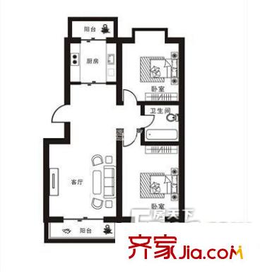 射擊場家屬院 2室 戶型圖