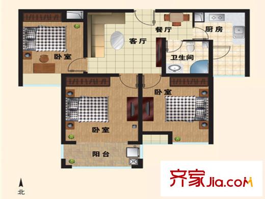 月瀾錦程一期高層B2戶(hù)型 3室2廳1衛(wèi)1廚