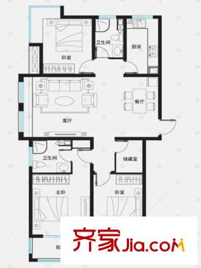 月瀾錦程一期高層A2戶(hù)型 3室2廳2衛(wèi)1廚