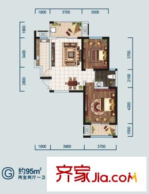 金泰?新理城G 戶型圖 2室2廳1衛(wèi)1廚