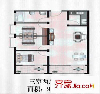 皇城西岸戶(hù)型圖戶(hù)型3 3室2廳1衛(wèi)1廚