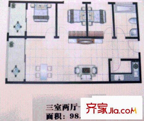 皇城西岸戶(hù)型圖戶(hù)型圖 3室2廳1衛(wèi)1廚