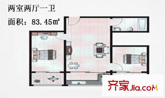 皇城西岸戶(hù)型圖戶(hù)型4 2室2廳1衛(wèi)1廚