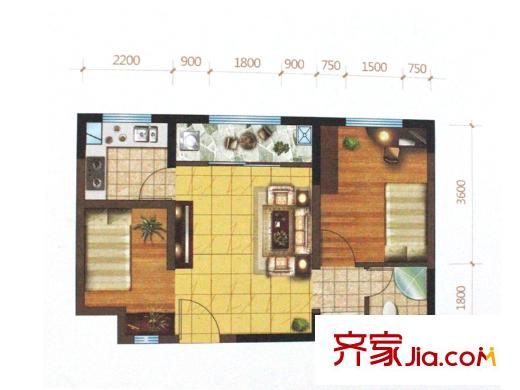 龍鳳花園一期高層C 戶型 2室1廳1衛(wèi)1廚