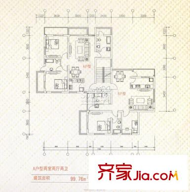 湯峪湖溫泉水鎮(zhèn)戶型圖戶型圖 2室2廳2衛(wèi)1廚
