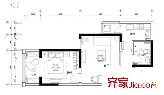 航天常青苑戶型圖1-B平面圖標(biāo)準(zhǔn)層 1室1廳1衛(wèi)1廚