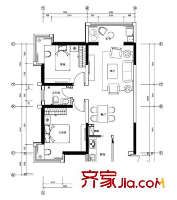 航天常青苑戶型圖1#-A標(biāo)準(zhǔn)層平面圖 2室2廳1衛(wèi)1廚