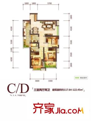 上和城C/D戶型（4、5、6、7號樓） 3室2廳2衛(wèi)1廚