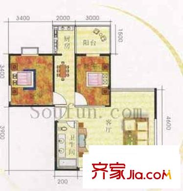 天和人家心家園戶型圖2室2廳1衛(wèi)1廚