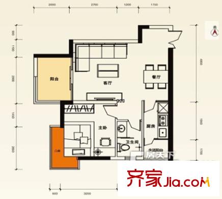 幸福陽(yáng)光 1室 戶型圖