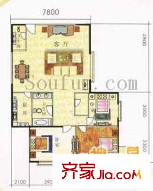 天和人家心家園戶型圖3室2廳2衛(wèi)1廚