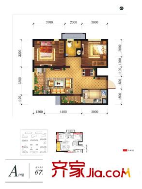 融創(chuàng)天朗瓏府2#5#A戶型 2室2廳1衛(wèi)1廚
