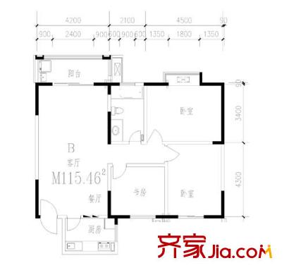 世紀(jì)錦繡戶型圖B戶型 3室1廳1衛(wèi)1廚