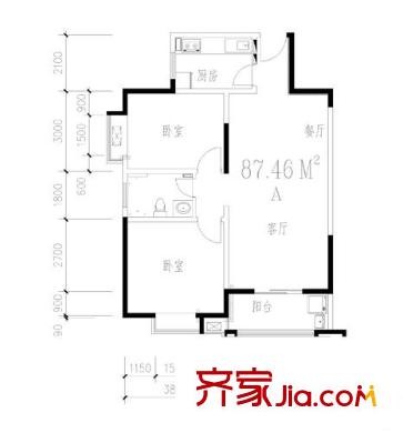 世紀(jì)錦繡戶型圖A戶型 2室1廳1衛(wèi)1廚