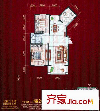 新一代北城國際戶型圖B3戶型圖 2室2廳1衛(wèi)1廚