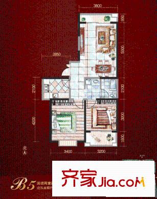 新一代北城國際戶型圖B5戶型圖 2室2廳1衛(wèi)1廚