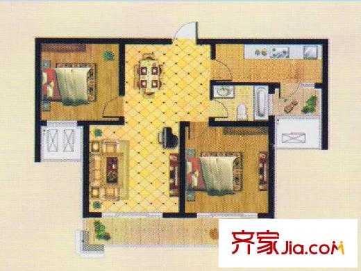 愛倫坡高層B戶型 2室2廳1衛(wèi)1廚