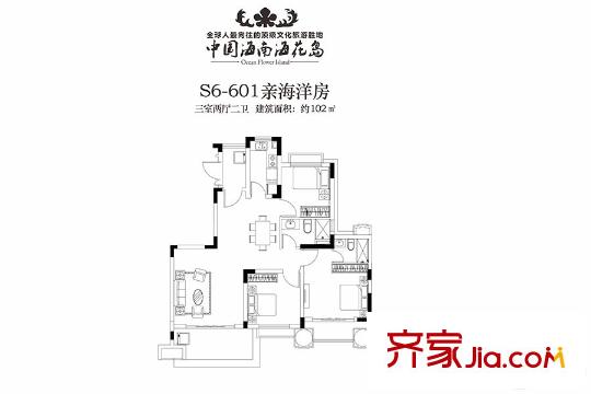中國(guó)海南?；◢uS6-601戶型 3室2廳2衛(wèi)1廚