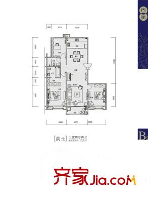 曲江風(fēng)景線(xiàn)戶(hù)型圖10#、11#、12#B2戶(hù)型 3室2廳2衛(wèi)1廚
