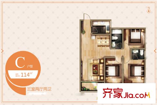 臻園?陽光C戶型 3室2廳2衛(wèi)1廚