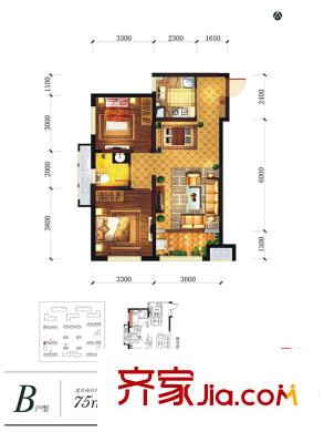 融創(chuàng)天朗瓏府5#B戶型 2室2廳1衛(wèi)1廚
