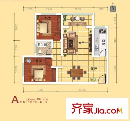 錦尚云天?古鎮(zhèn)1號樓/2號樓A戶型 2室2廳1衛(wèi)1廚