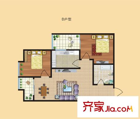 新棟1棟D戶型 2室2廳1衛(wèi)1廚
