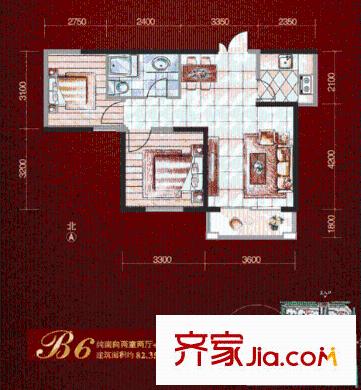 新一代北城國際戶型圖B6戶型圖 2室2廳1衛(wèi)1廚