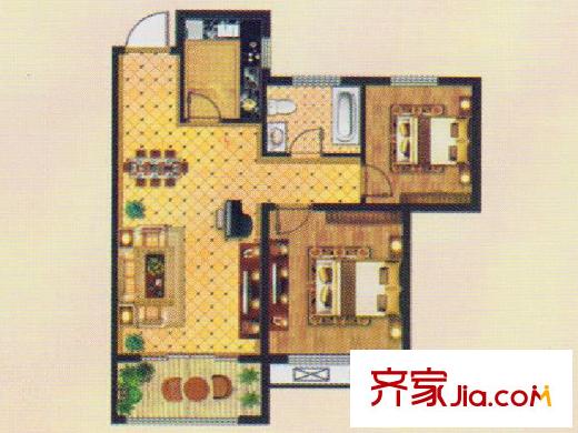 愛倫坡高層A戶型 2室2廳1衛(wèi)1廚