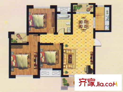 愛倫坡高層C戶型 3室2廳1衛(wèi)1廚