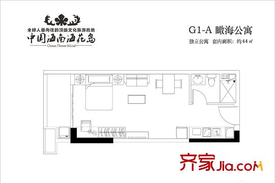 中國(guó)海南?；◢uG1-A公寓戶型 1室2廳1衛(wèi)1廚