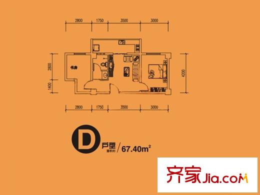 昆明湖畔4號(hào)樓D戶型 2室1廳1衛(wèi)1廚