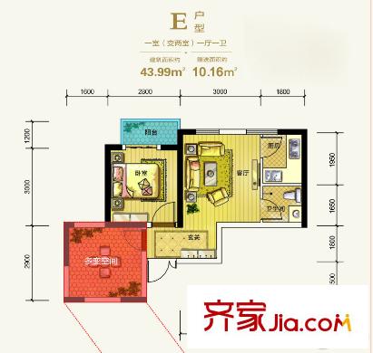 麟鳳尊匯E-1 1室1廳1衛(wèi)1廚