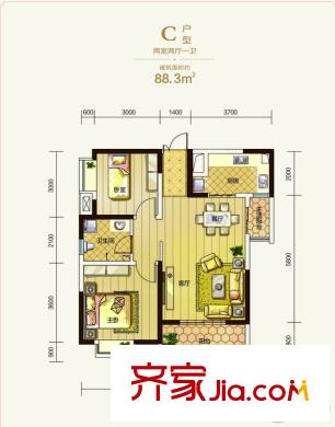 麟鳳尊匯C-1 2室2廳1衛(wèi)1廚