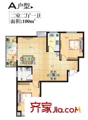 天健?望湖大觀A戶型-西戶 2室2廳1衛(wèi)1廚