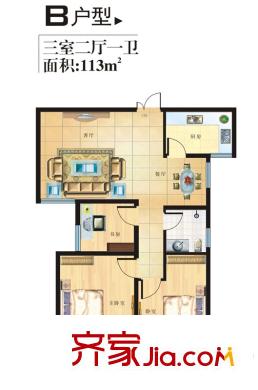 天健?望湖大觀B戶型-西戶 3室2廳1衛(wèi)1廚