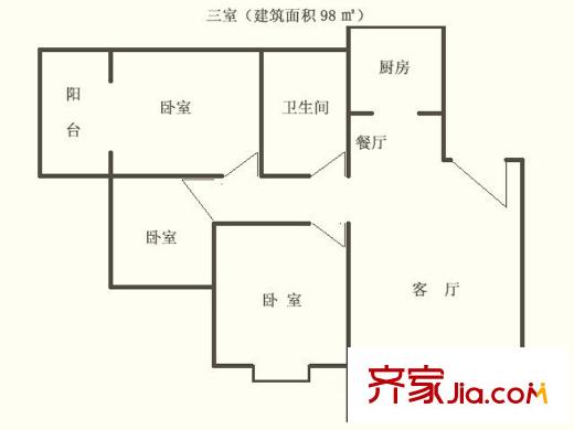 幸福東郡戶型圖 3室2廳2衛(wèi)1廚